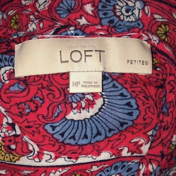 ANN TAYLOR LOFT BOHO LONG SLEEVE PAISLEY BLOUSE TOP SIZE MEDIUM PETITE - Picture 2 of 4